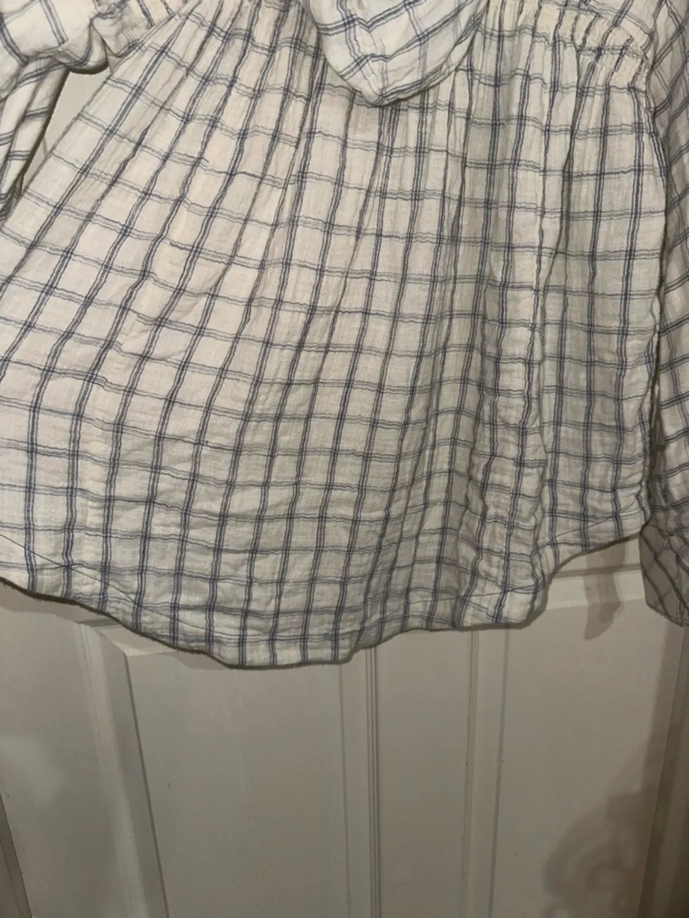 Free People Lightweight White and Blue Plaid Hooded Gauzy Cotton Tunic Top S